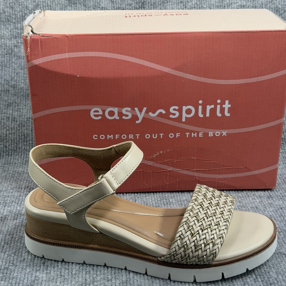 Easy Spirit Size-7.5M Edythe 3 Women's Sandal Woven Wedge Cream - Picture 3 of 11